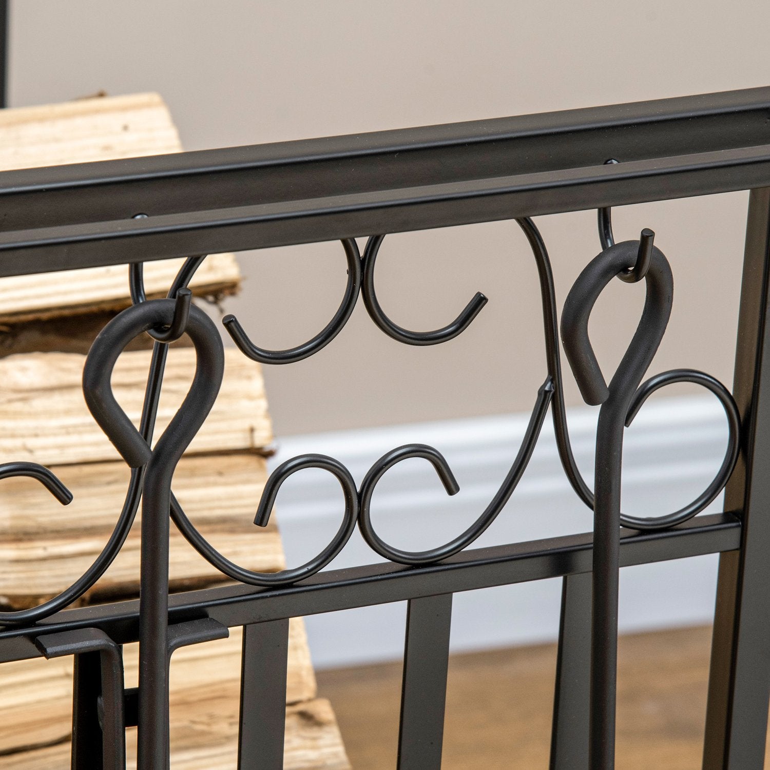 Vedställ i stål med spisverktyg, 75x30x60 cm