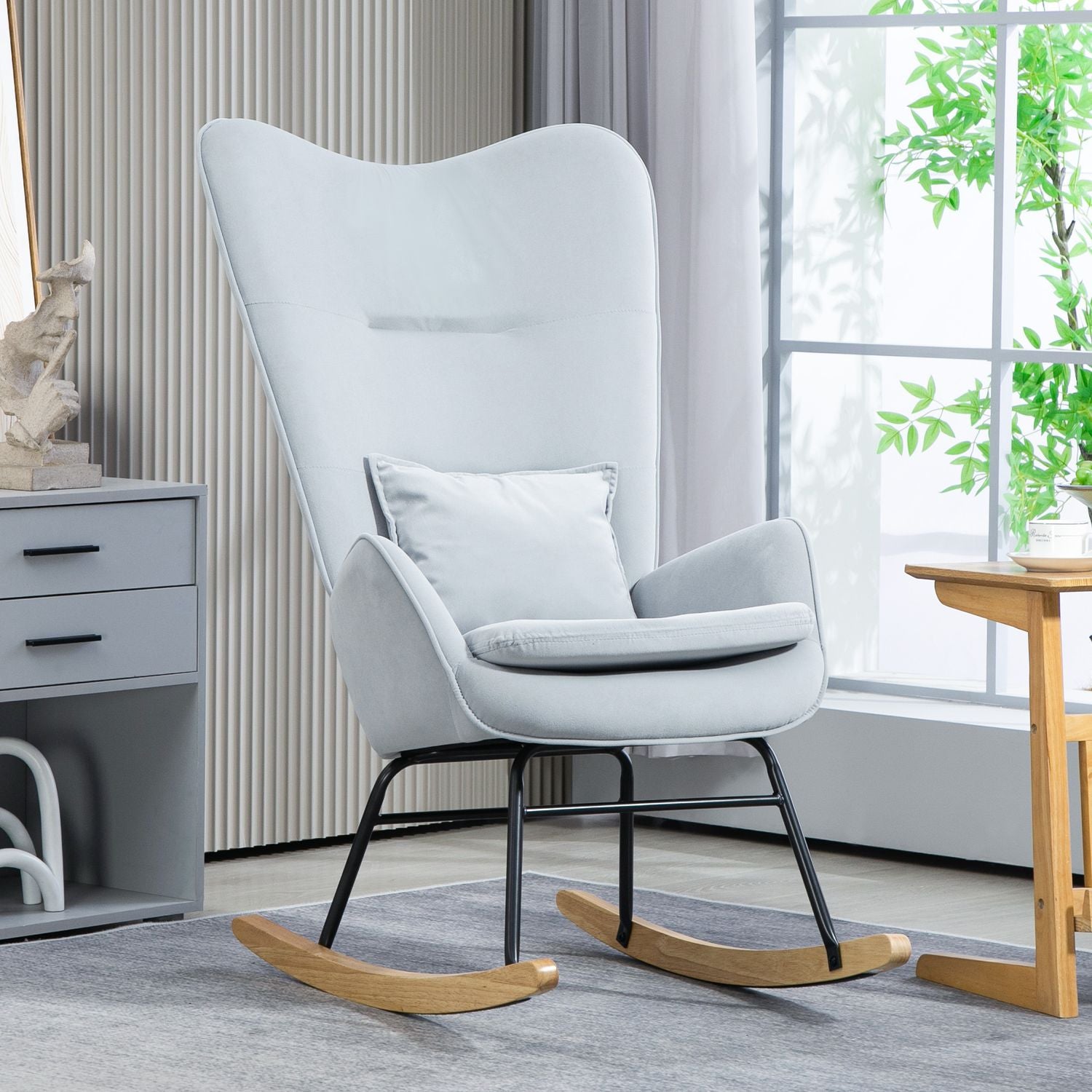 Velvet Look gungstol, 120 kg kapacitet, ljusgrå