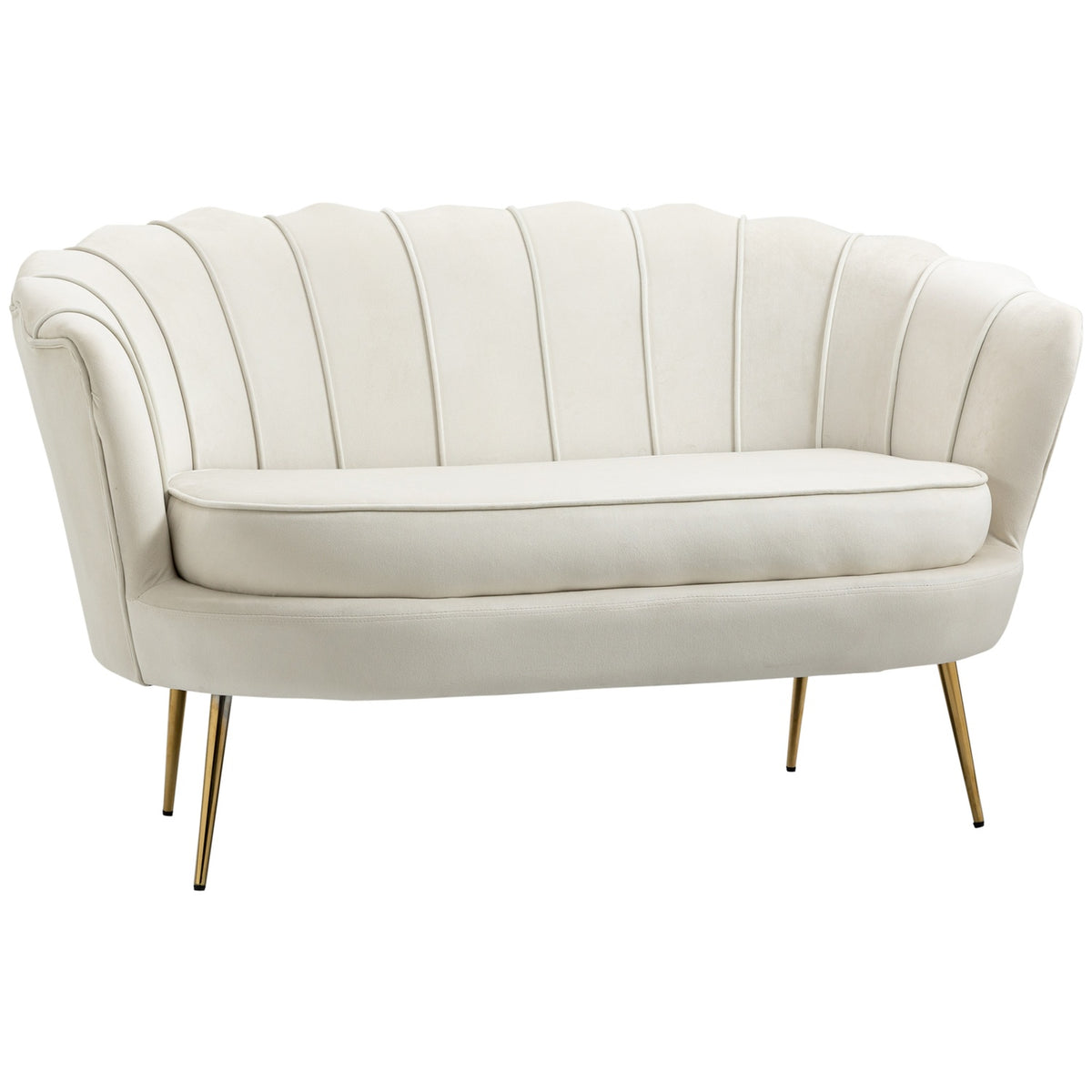 Velvet Loveseat-bank, Gestoffeerd, 2-zits, Crème
