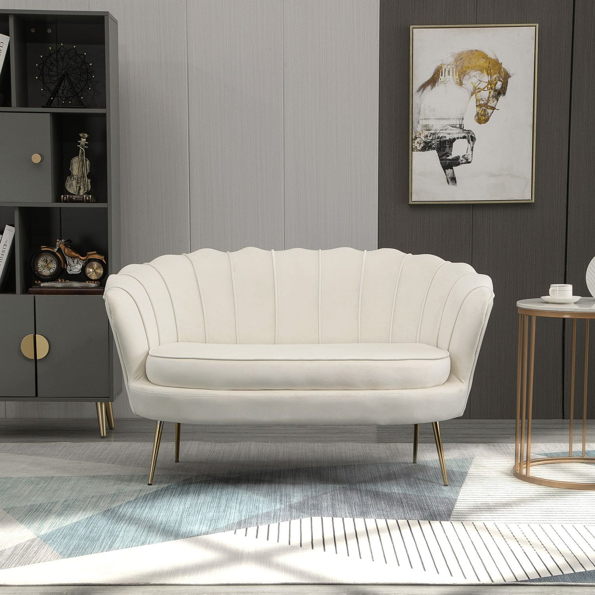 Velvet Loveseat-bank, Gestoffeerd, 2-zits, Crème