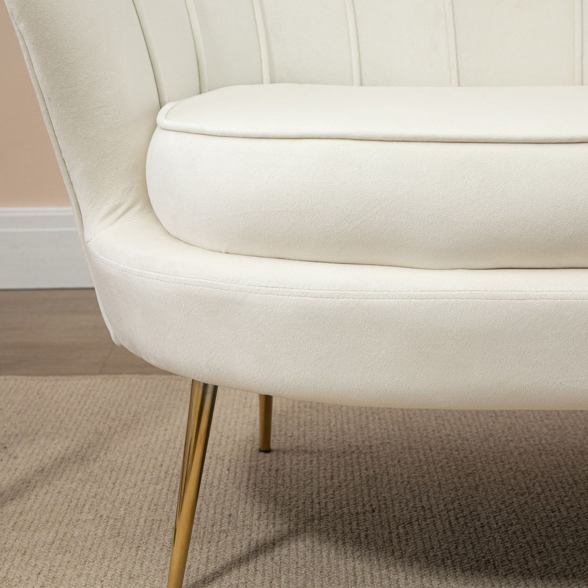 Velvet Loveseat-bank, Gestoffeerd, 2-zits, Crème