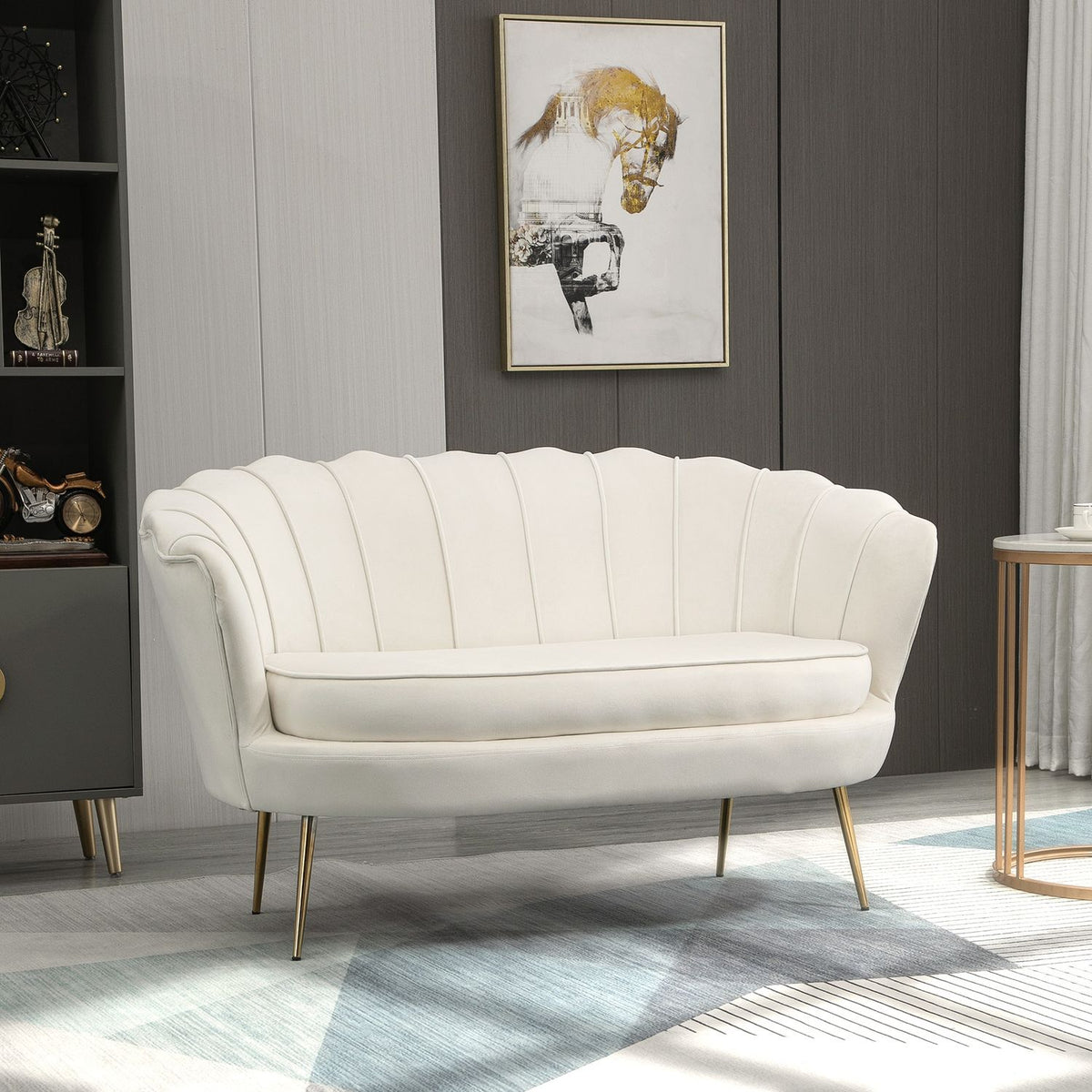 Velvet Loveseat-bank, Gestoffeerd, 2-zits, Crème