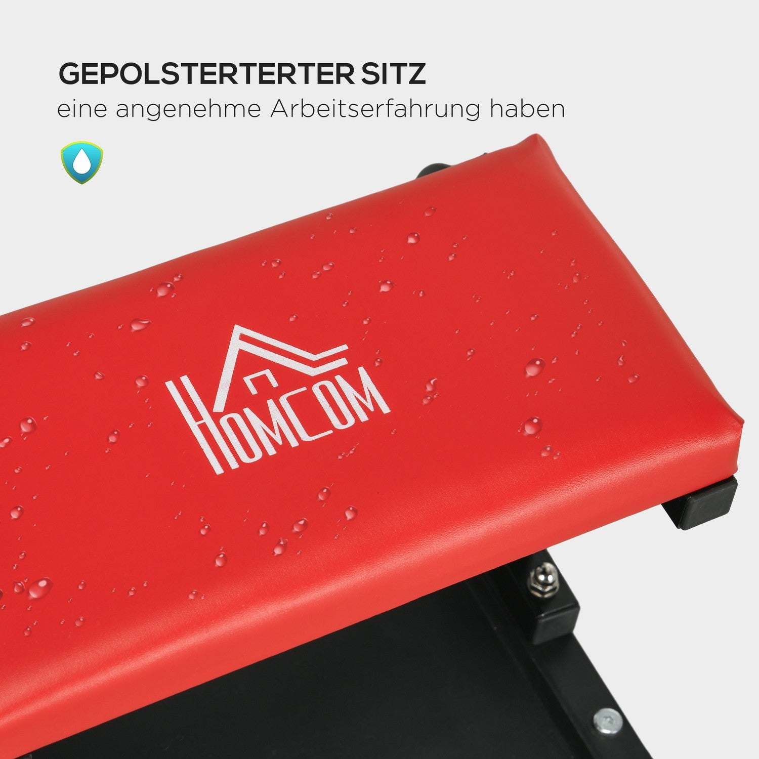 Verkstadspall med hylla & vadderad sits - rött stål