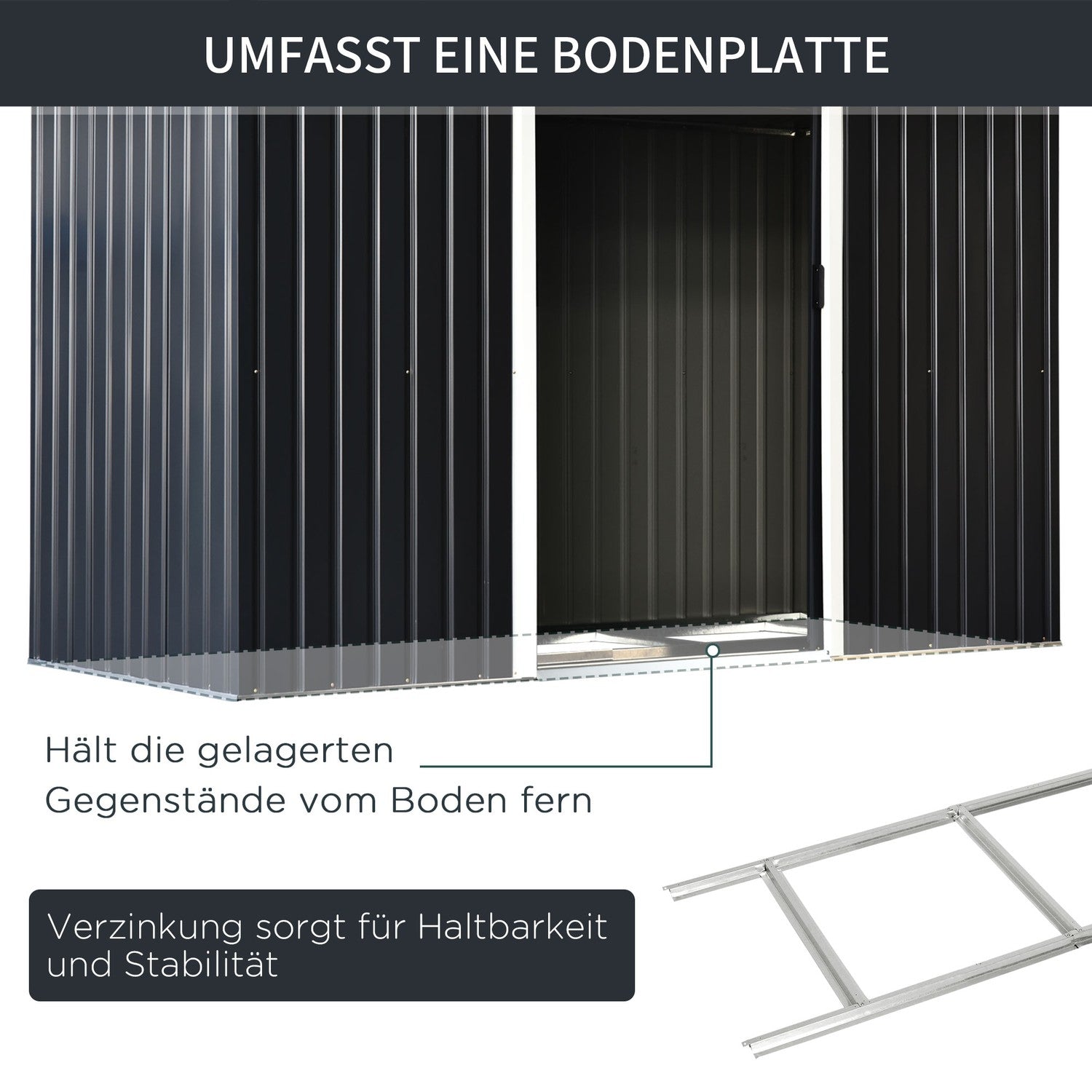 Utomhus redskapsskjul i stål med skjutdörr, ventilationsfönster