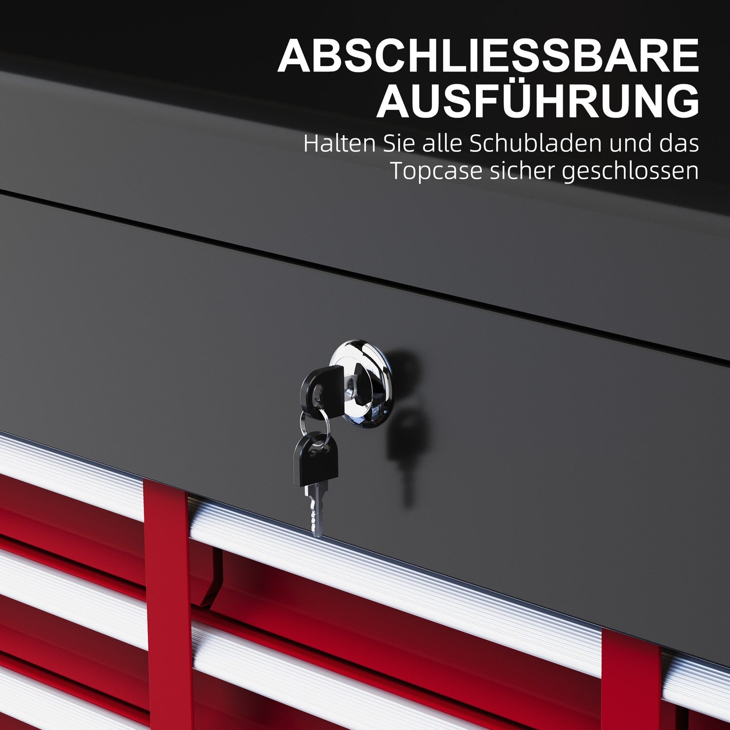 Verktygslåda i stål med lås & handtag, 6 lådor, 60x26x34 cm