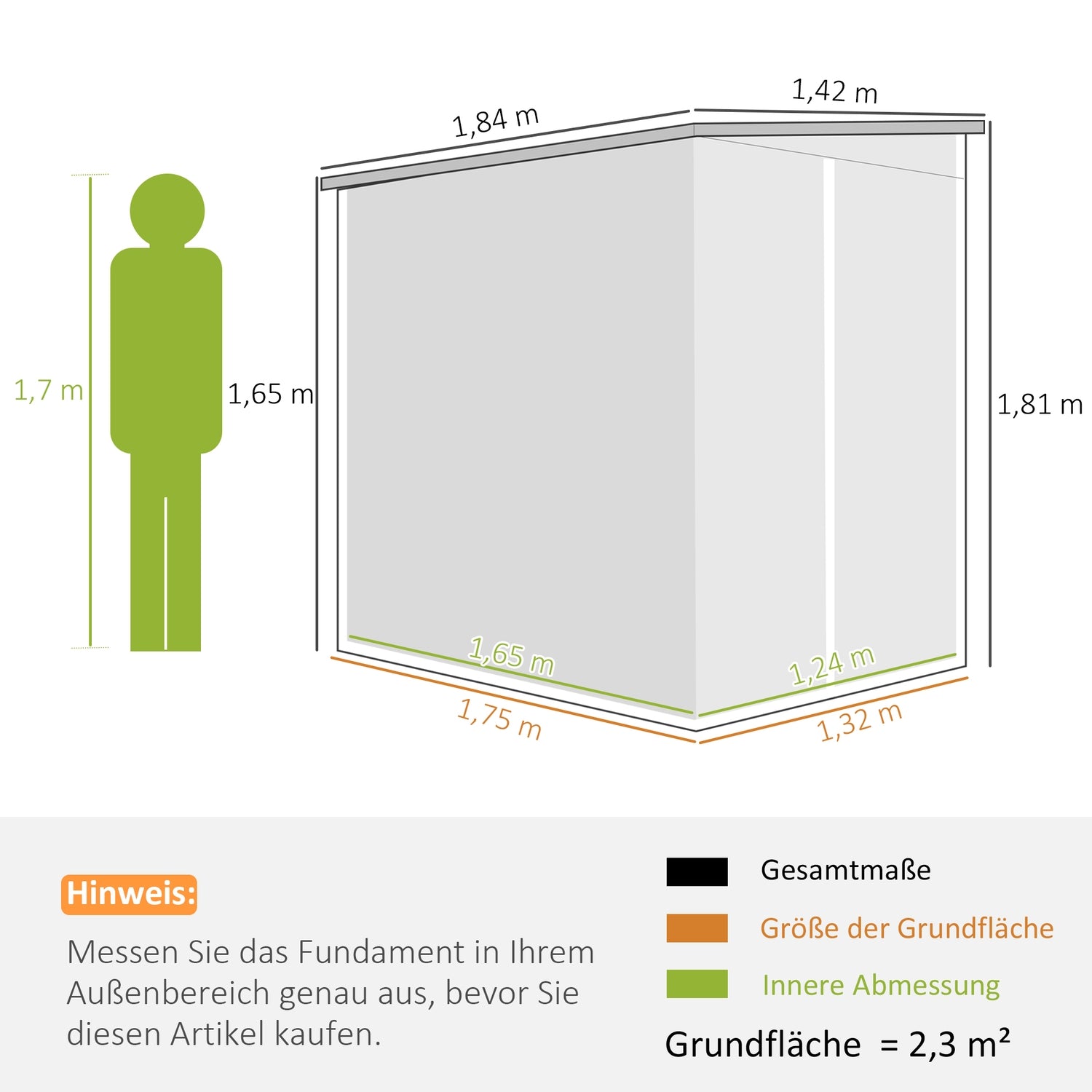 Verktygsskjul i metall, 2,3 m², låsbart, väderbeständigt, grått