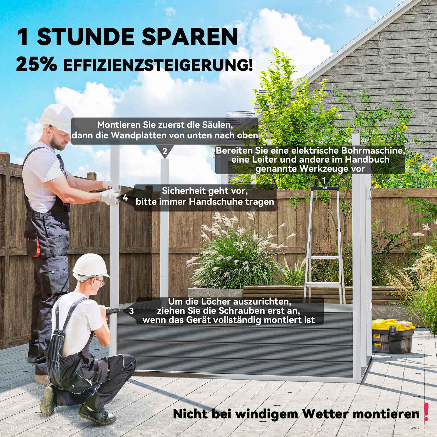 Verktygsskjul i metall, 2,3 m², låsbart, väderbeständigt, grått