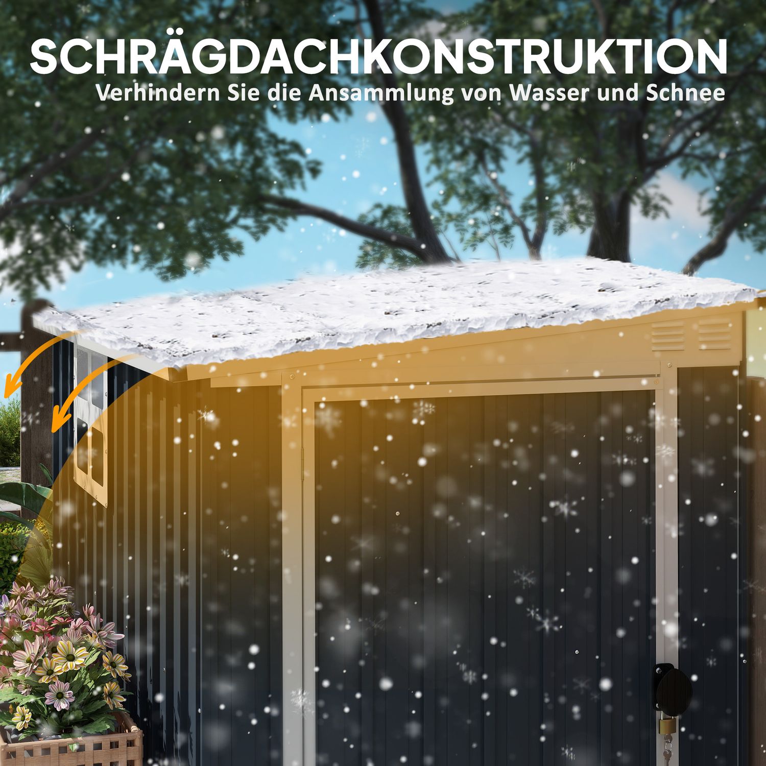 Verktygsskjul i metall 2,7 m² – väderbeständig med fönster och lås