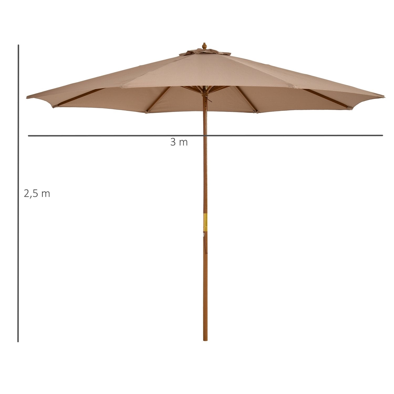 Parasoll Trä 300 Cm Träparaply Trädgårdsparaply Balkong Paraply Bambu Khaki