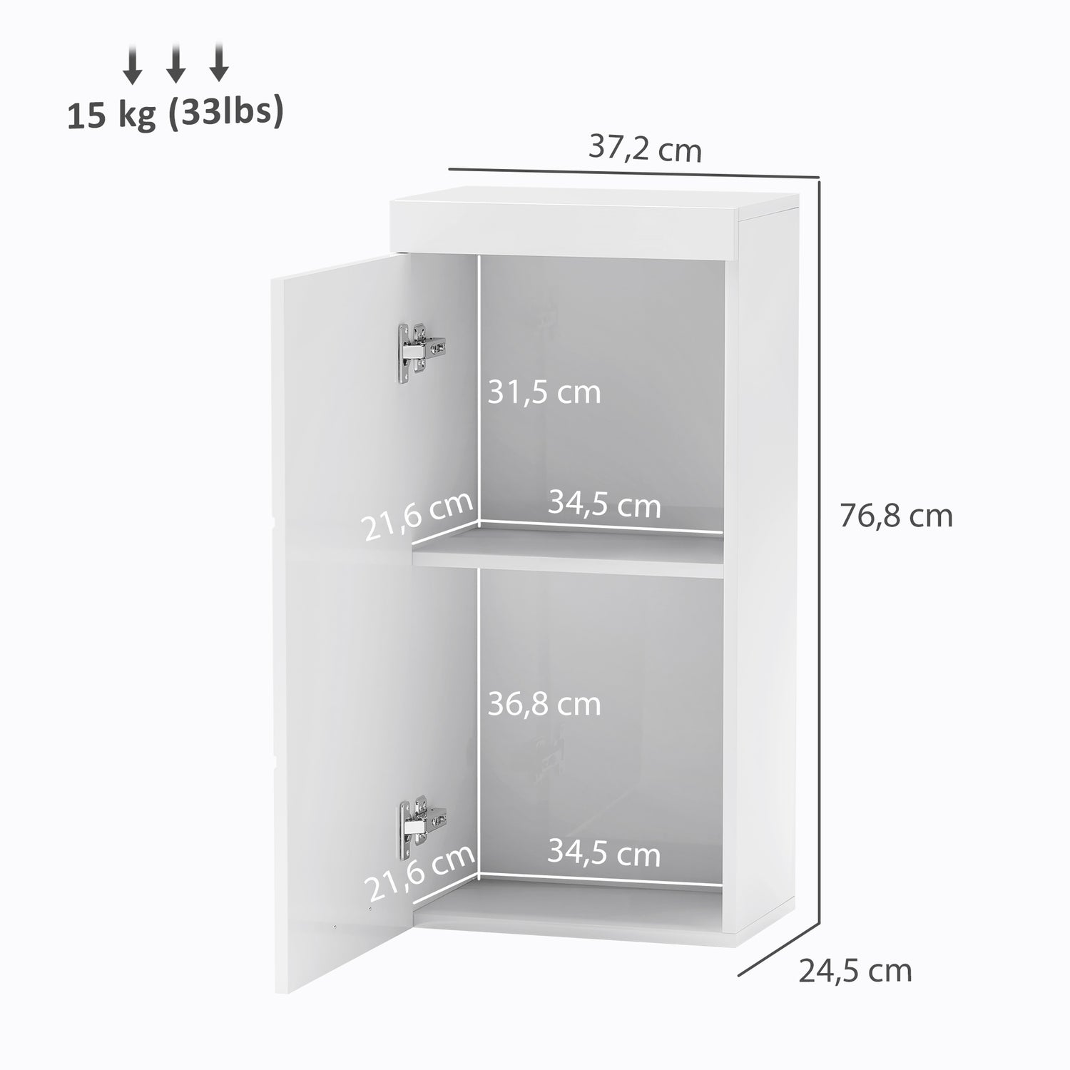 Vägghängt medicinskåp, vit, 2 hyllplan