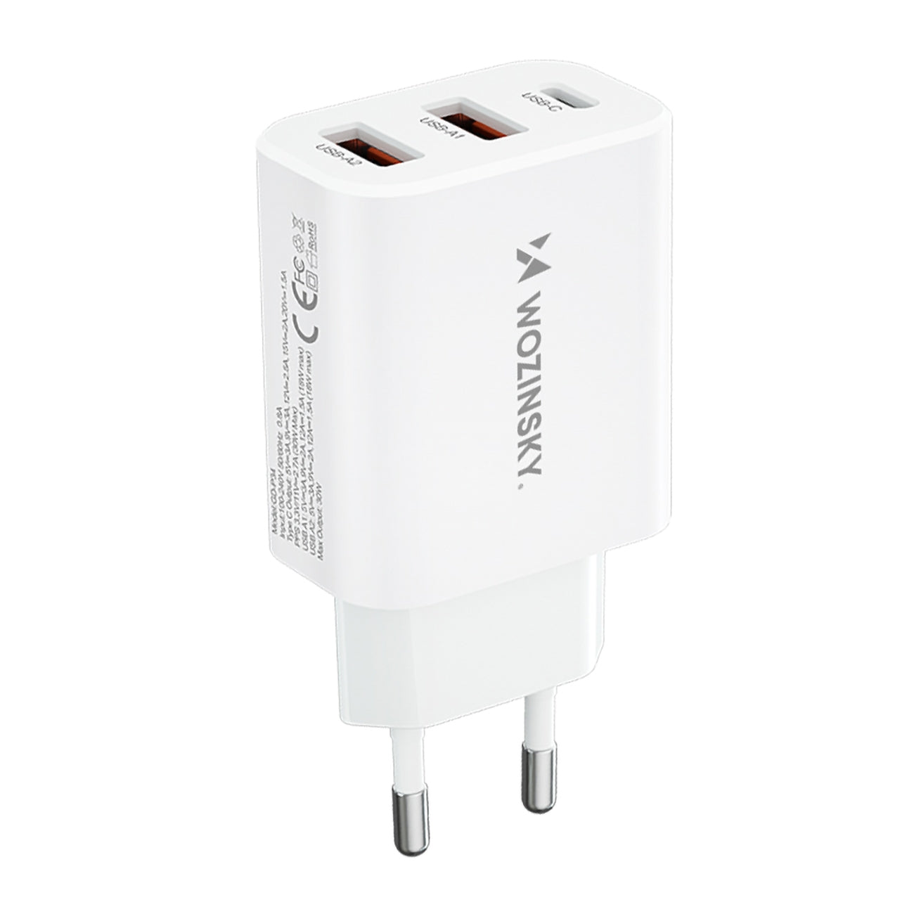 Väggladdare 100-240V 30W USB-C 2x USB-A vit