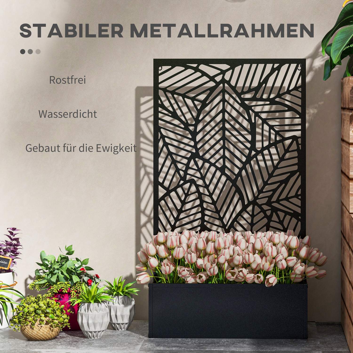Väggmonterad plantering i metall med spaljé, 61x23x113cm