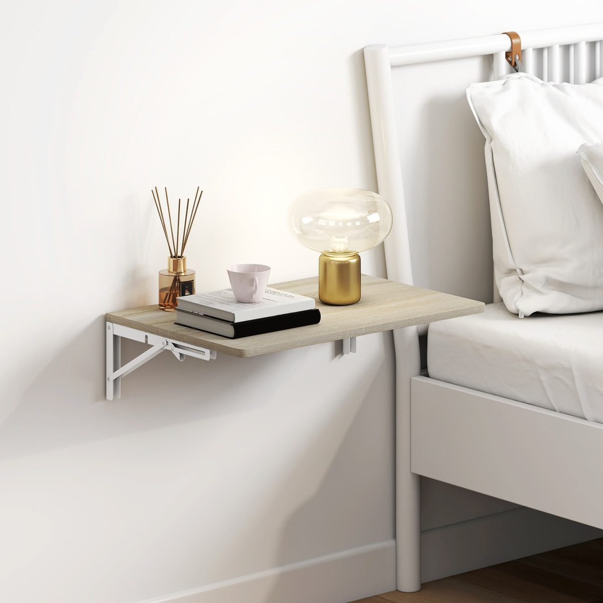 Wandgemonteerd inklapbaar bureau, 60x40 cm, eiken afwerking