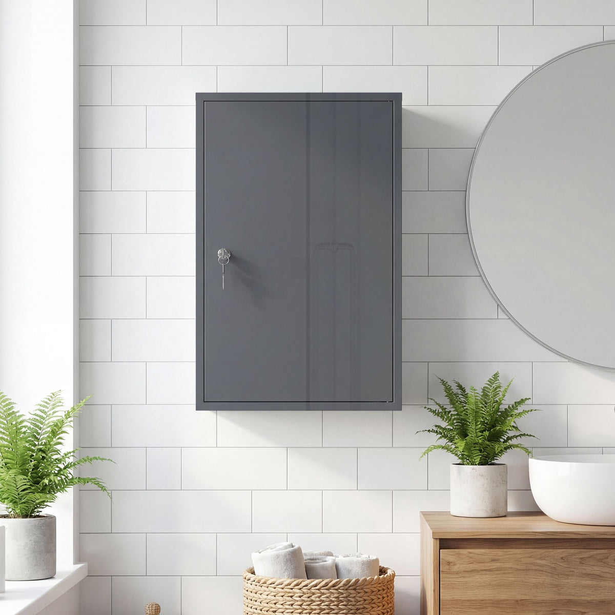 Väggmonterat medicinskåp, låsbart, 3 hyllor, grått