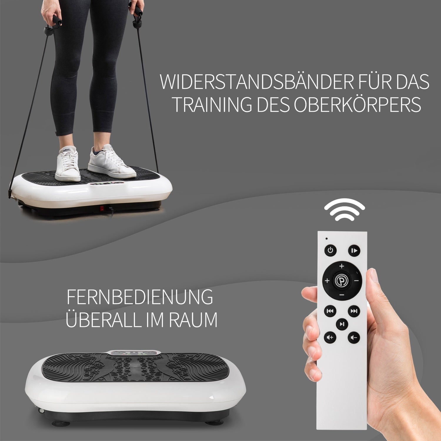Vibrationsplatta med band – 200W, 99 nivåer, upp till 120 kg