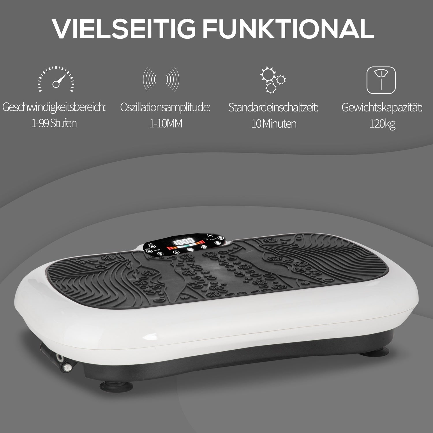 Vibrationsplatta med band – 200W, 99 nivåer, upp till 120 kg