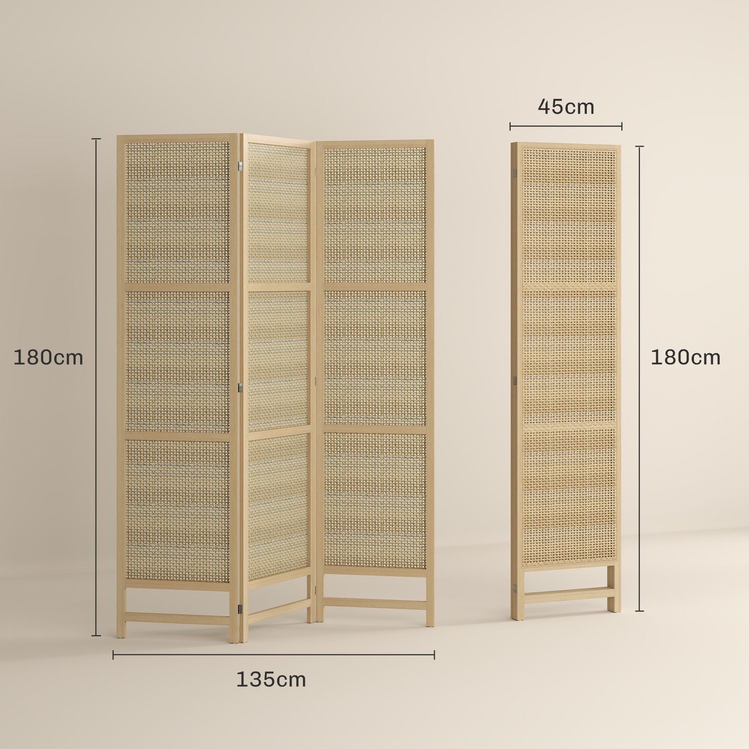 Vikbar 3-panels rumsavdelare i rotting – 135x180 cm Sekretessskärm