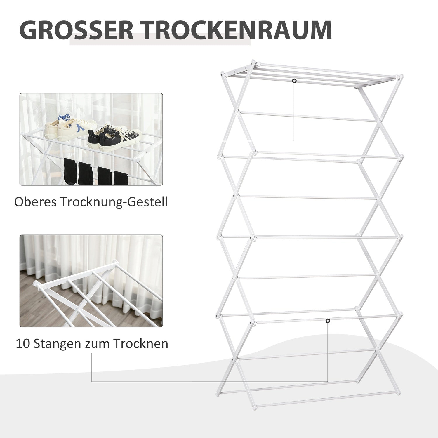 Vikbar Tower Clothes Airer, 8 nivåer, vit 74x35x144 cm