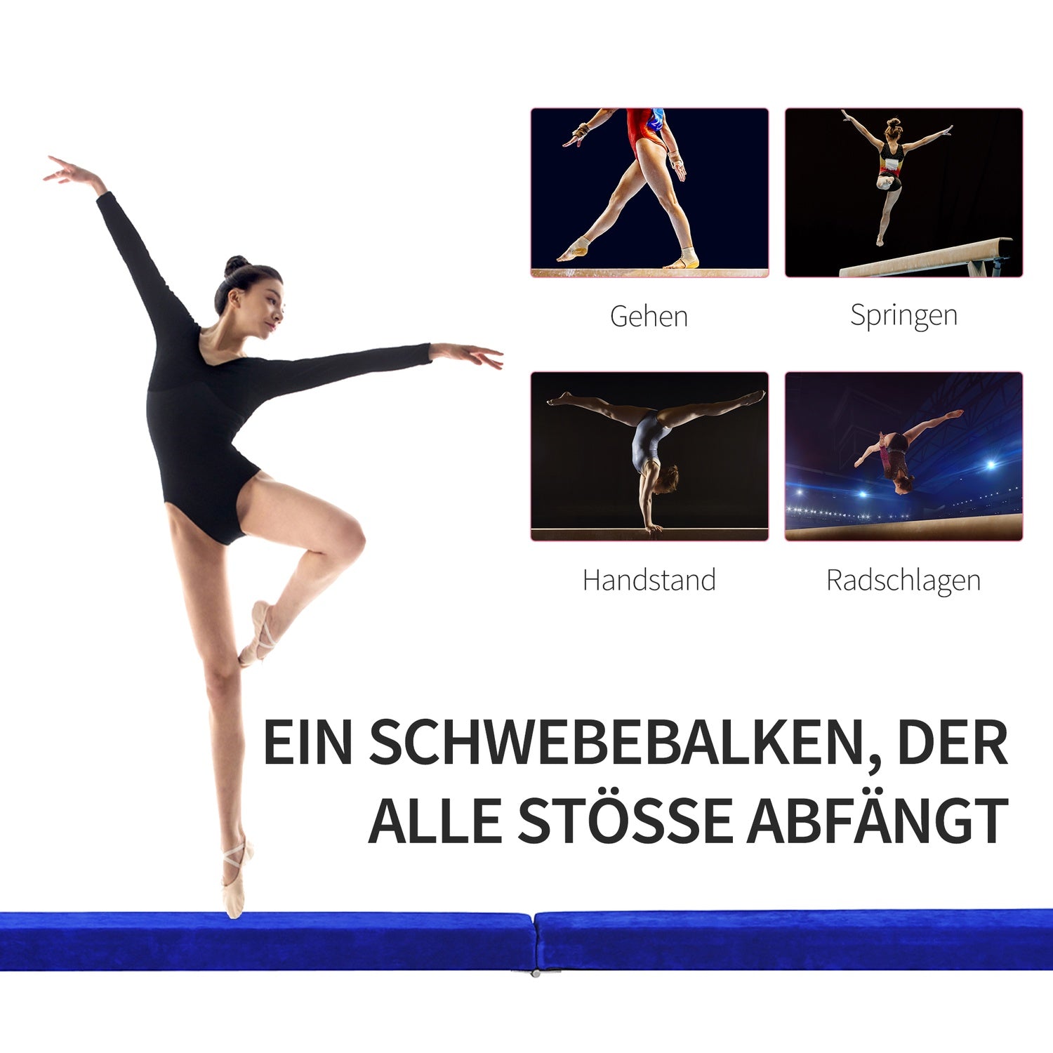 Vikbar balansbalk för gymnastik, blå, 210 cm, 120 kg Limit