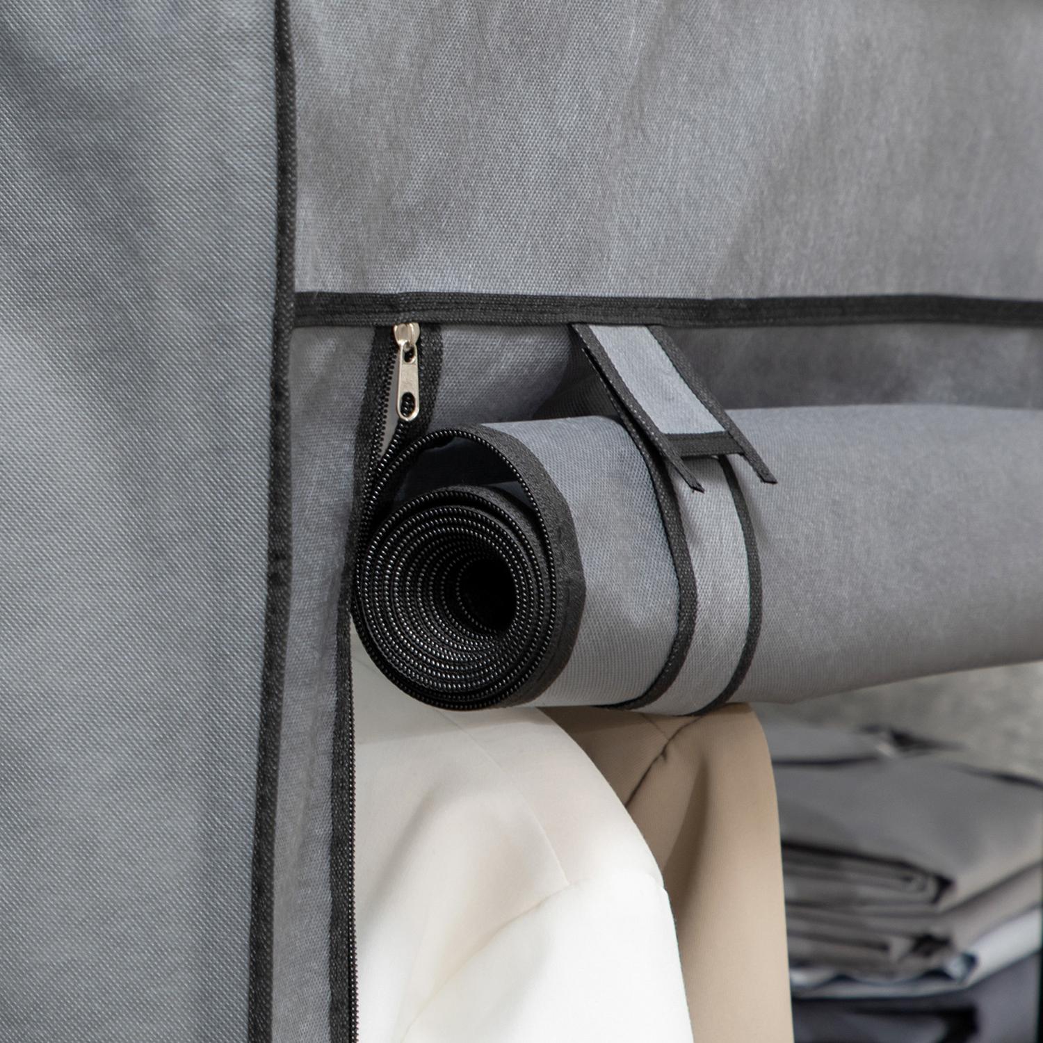 Vikbar garderob med skena & 6 fack, mörkgrå