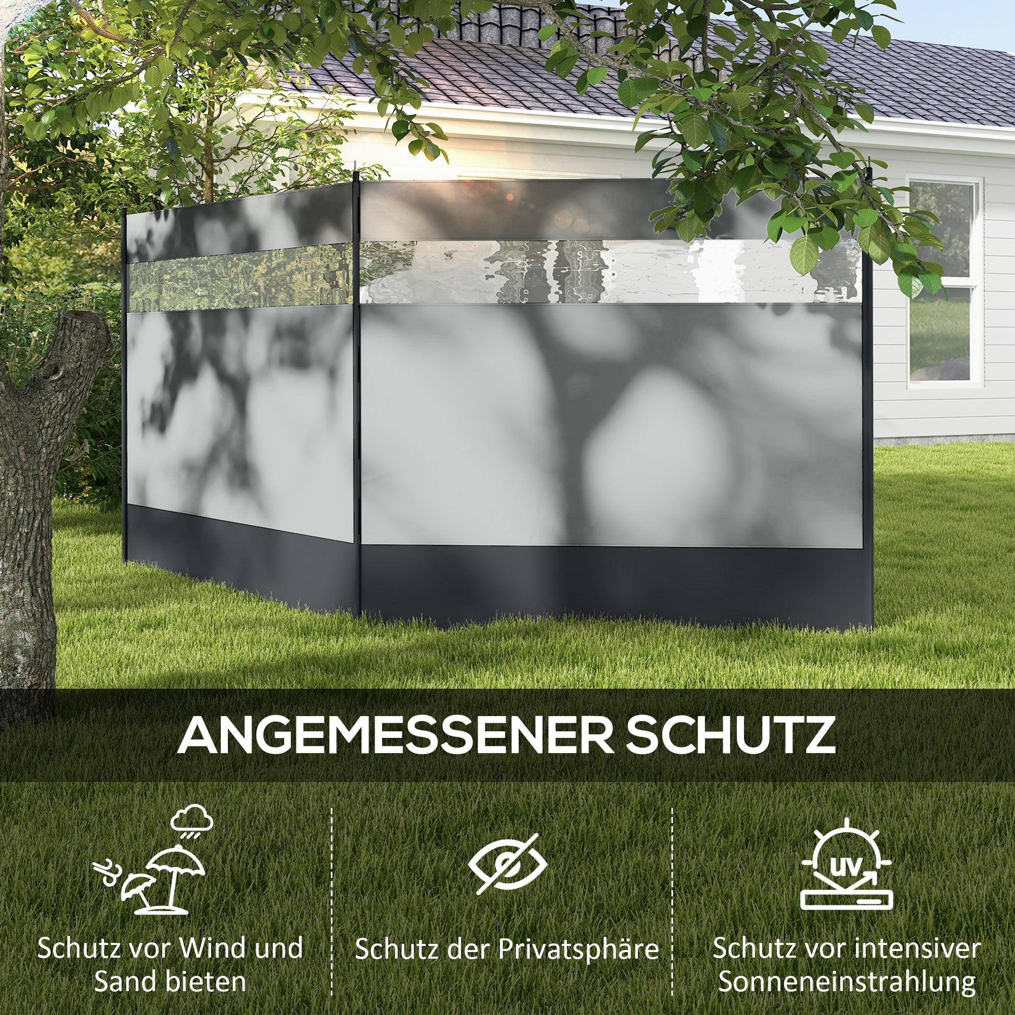 Vikbar grå vindskyddsskärm med ljuskälla, 440 x 140 cm