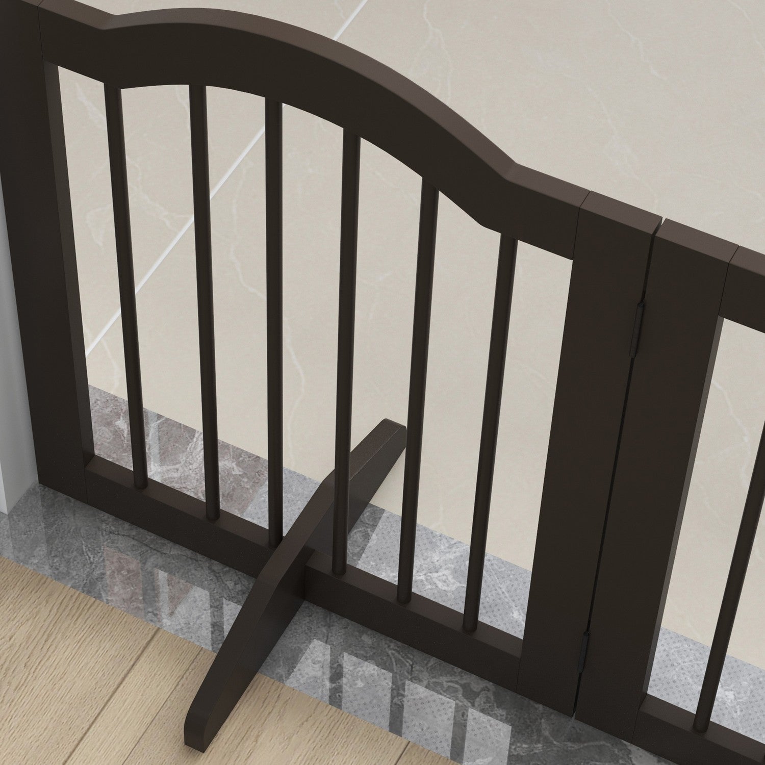 Vikbar hundgrind, kaffebrun, 3-panel med fötter