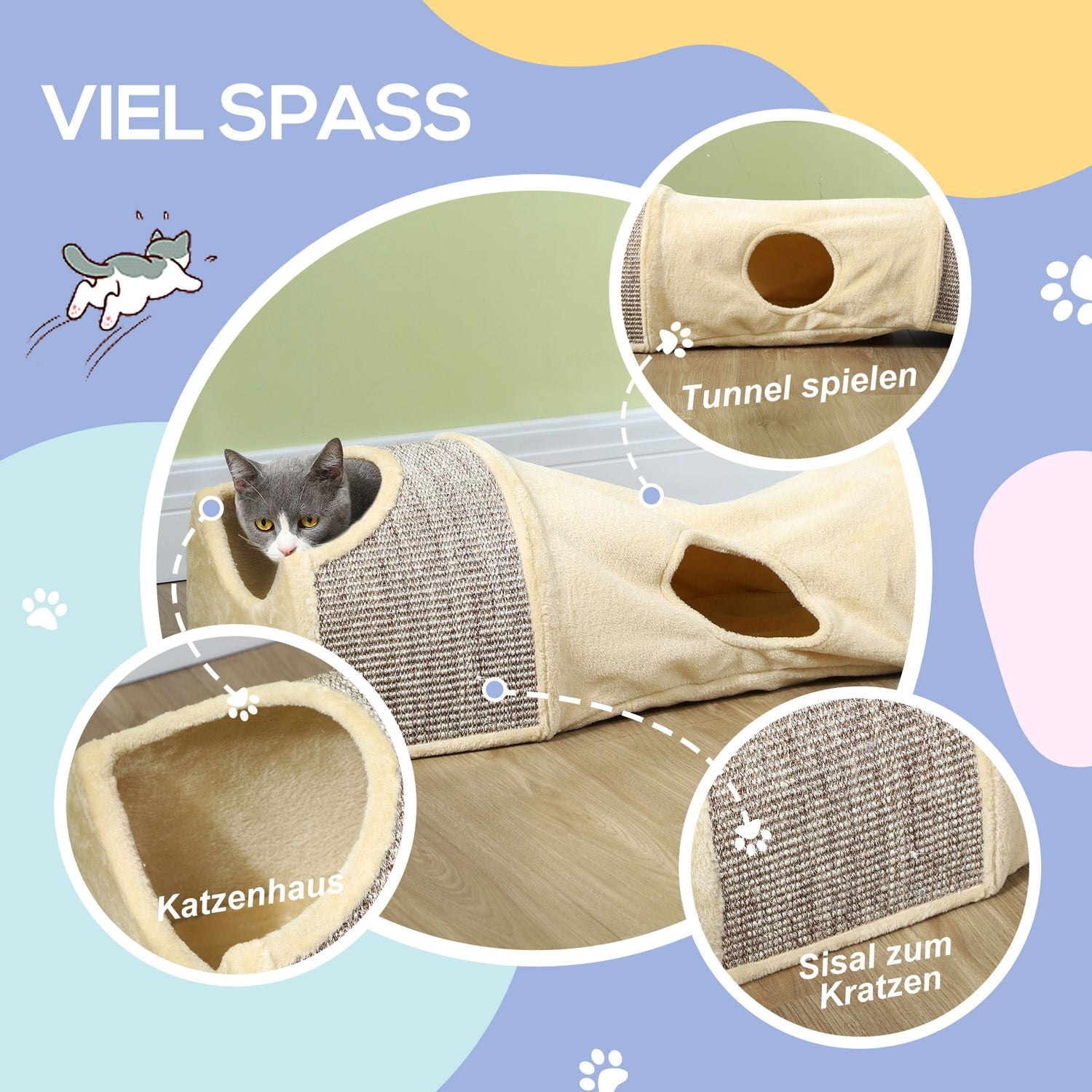Vikbar katttunnel – 2 hus, 3 öppningar, beige