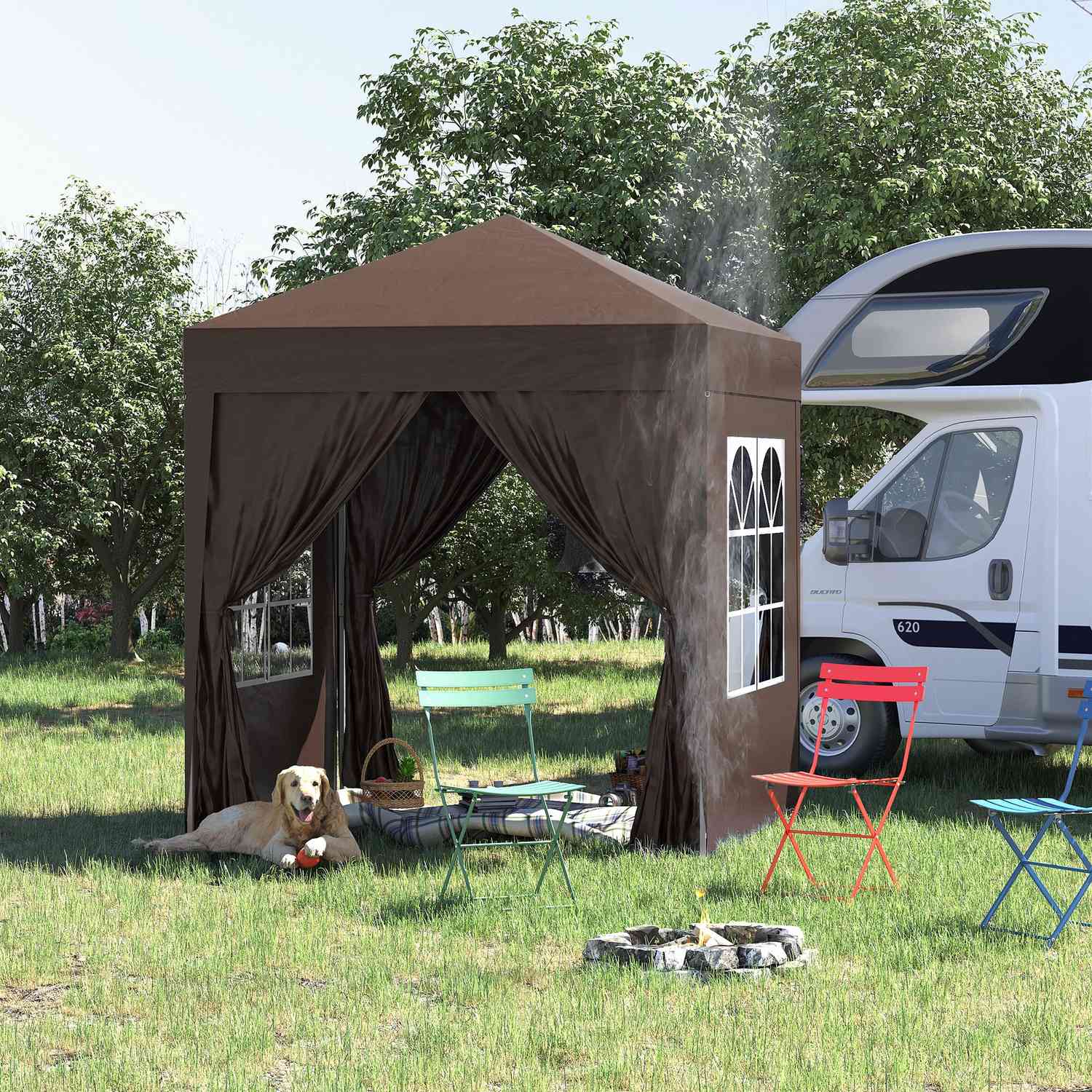 Vikbart 2x2M Gazebo, UV-skyddat med 4 väggar & väska
