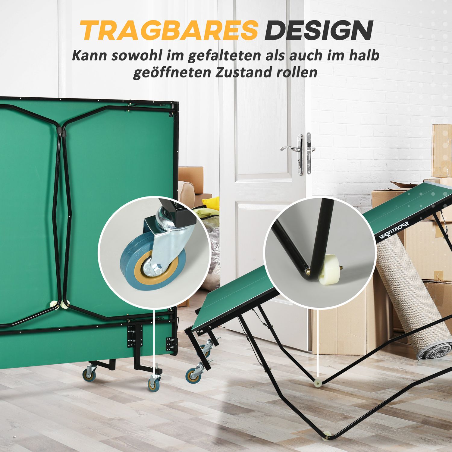 Vikbart inomhusbordtennisbord med hjul – Grön