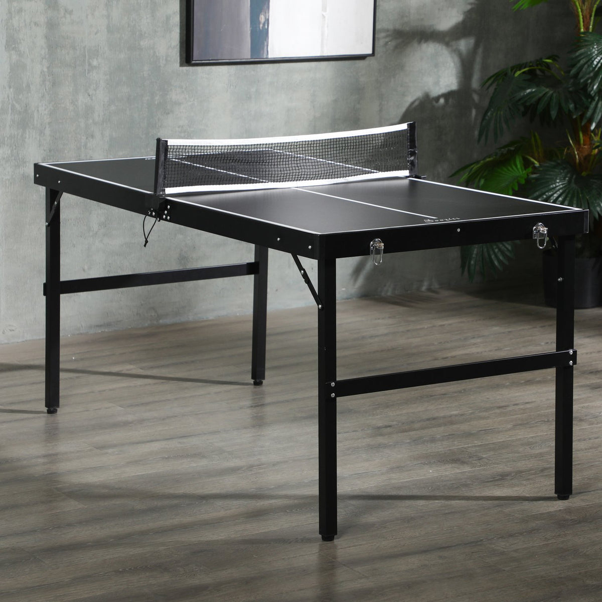Vikbart minibordtennisset med nät – svart aluminium