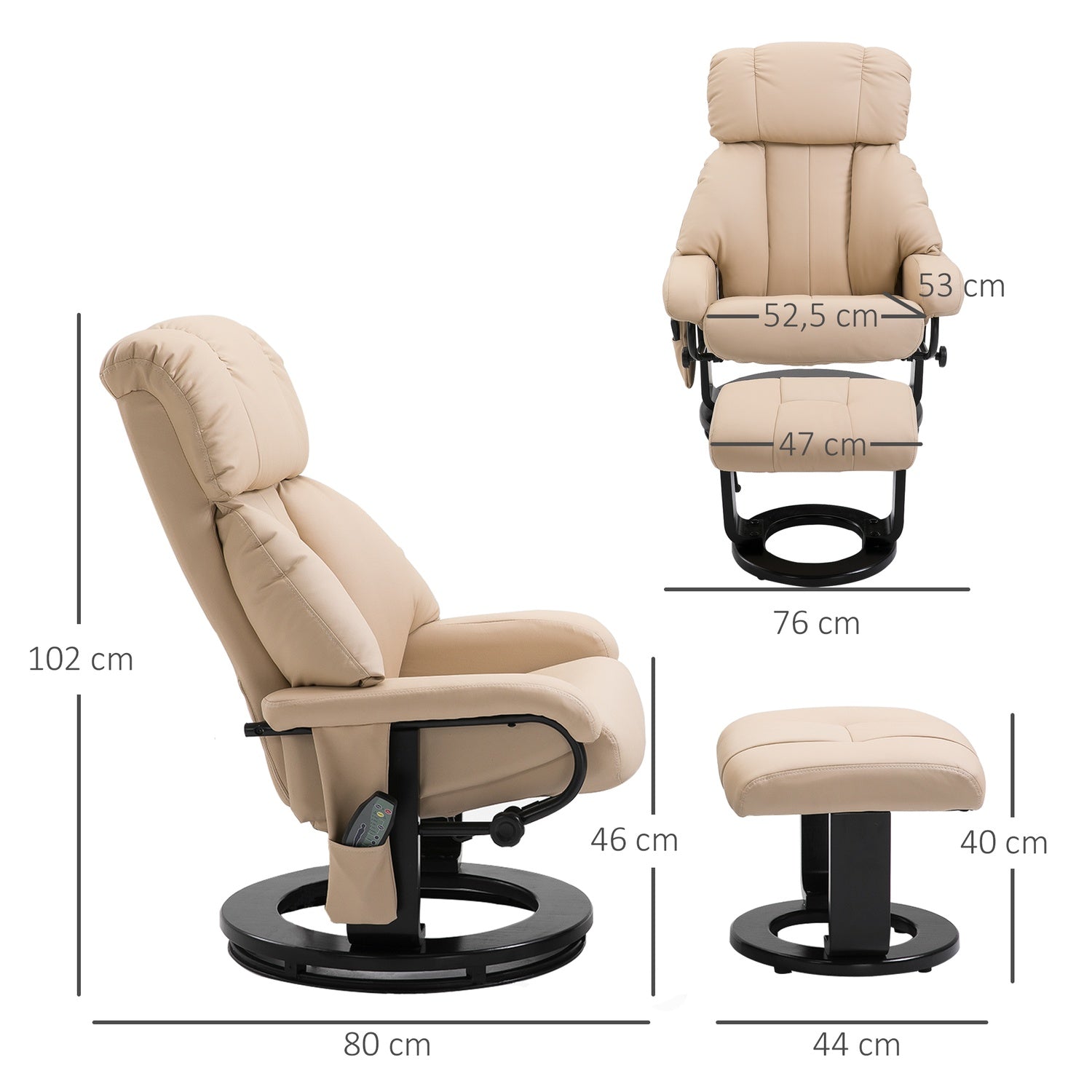 Beige Ergonomisk vilstol med massage & ottoman, 76x80x102 Cm