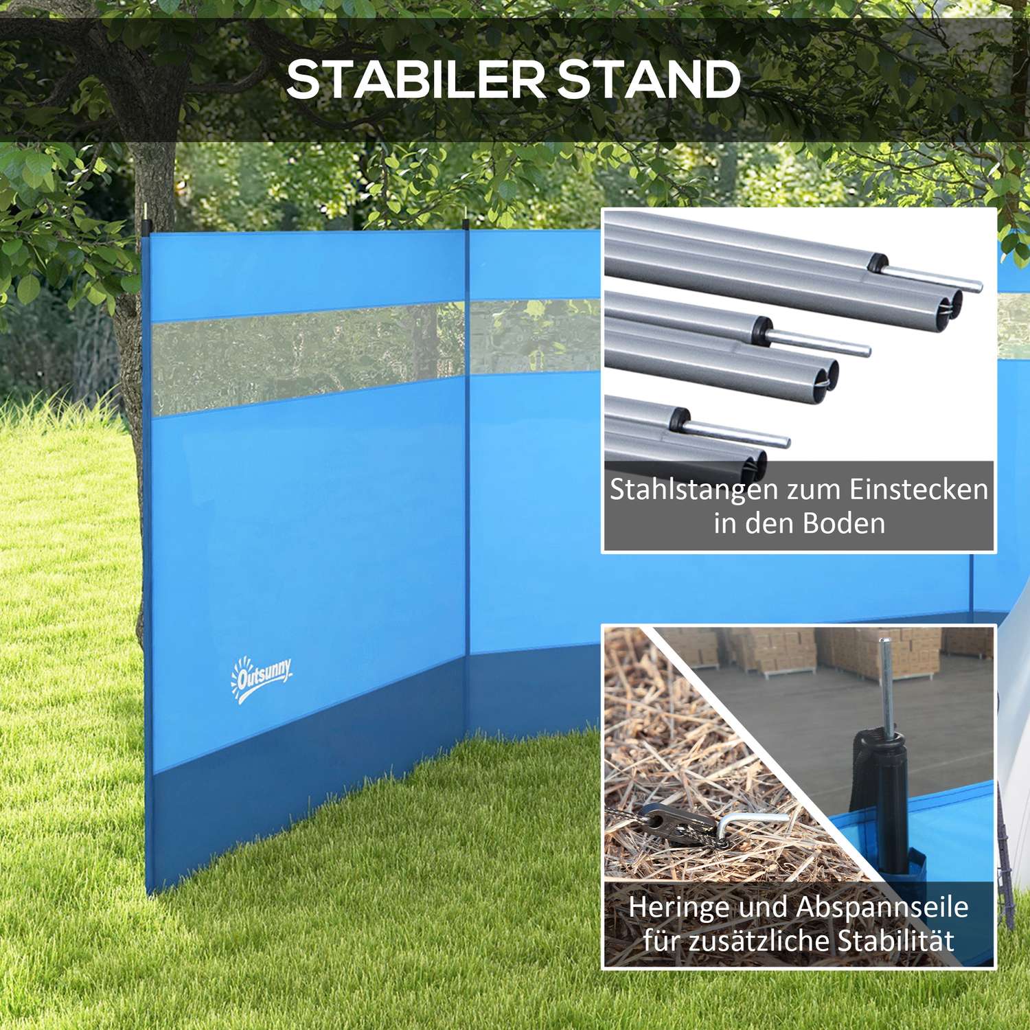 Fällbart vindskydd med lätt fönster, 440x140cm, Blå