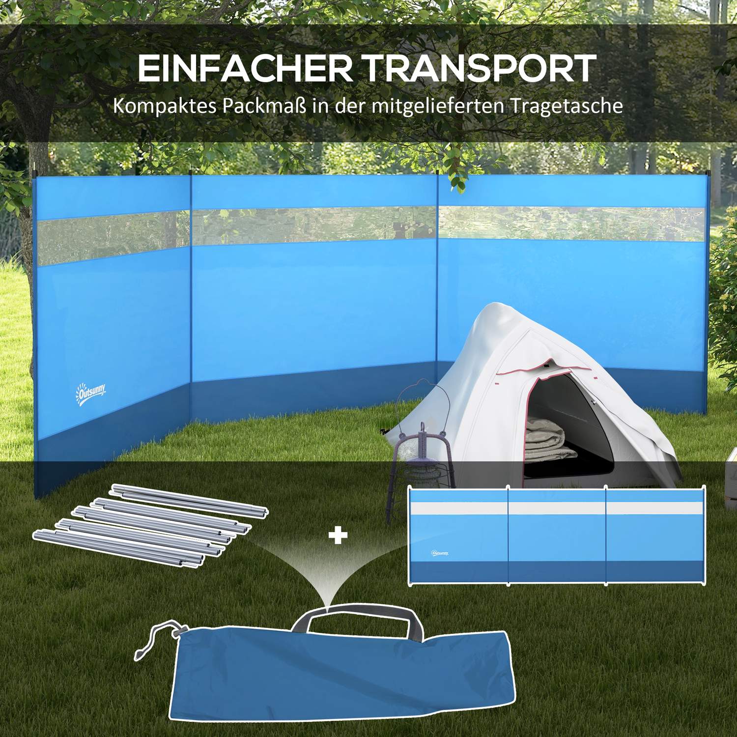 Fällbart vindskydd med lätt fönster, 440x140cm, Blå