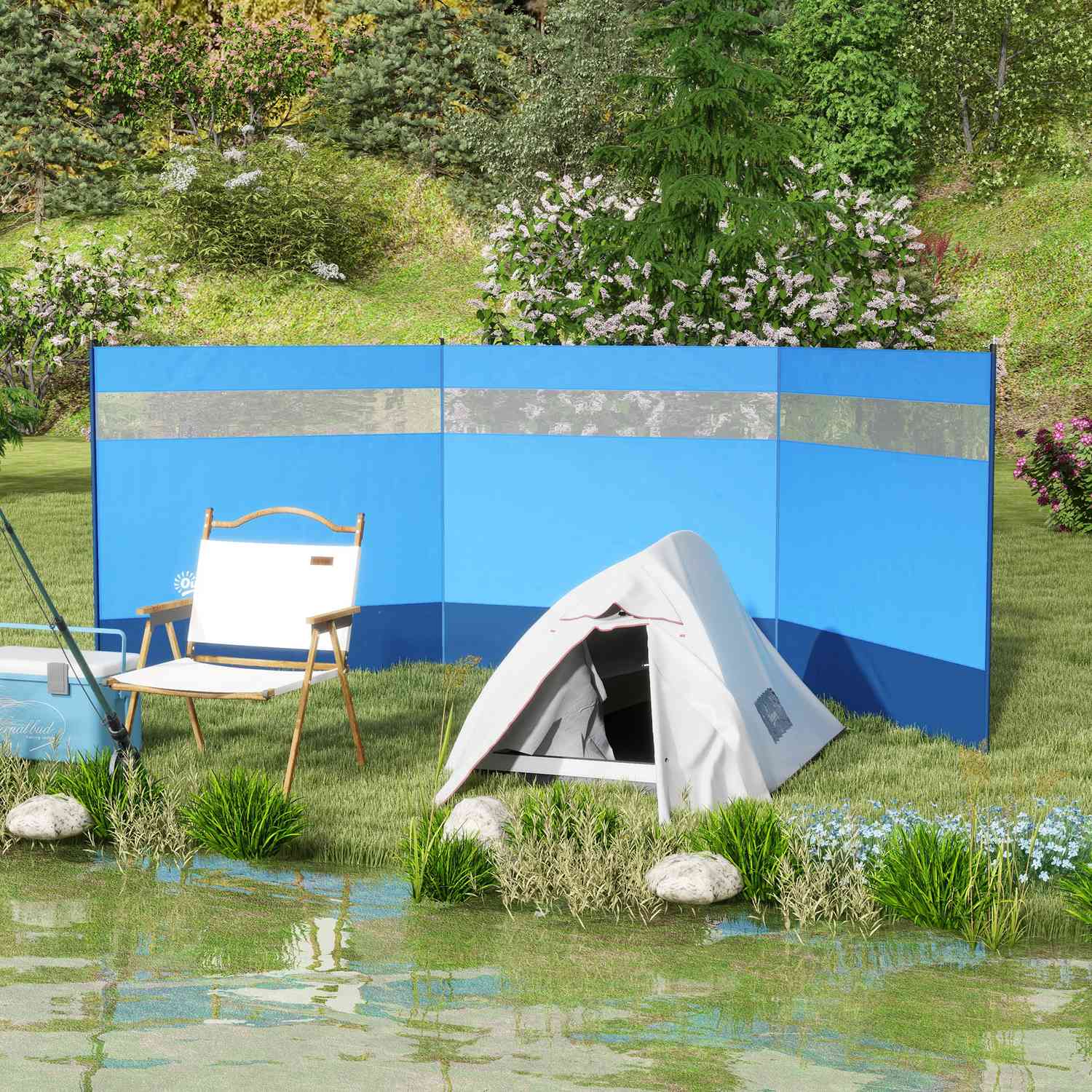 Fällbart vindskydd med lätt fönster, 440x140cm, Blå