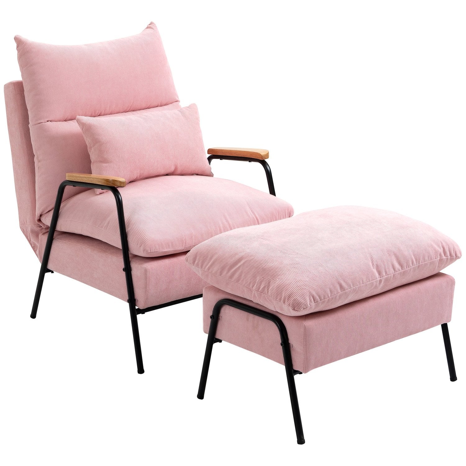 Vingestol med pall, lutande ryggstöd, rosa klädsel