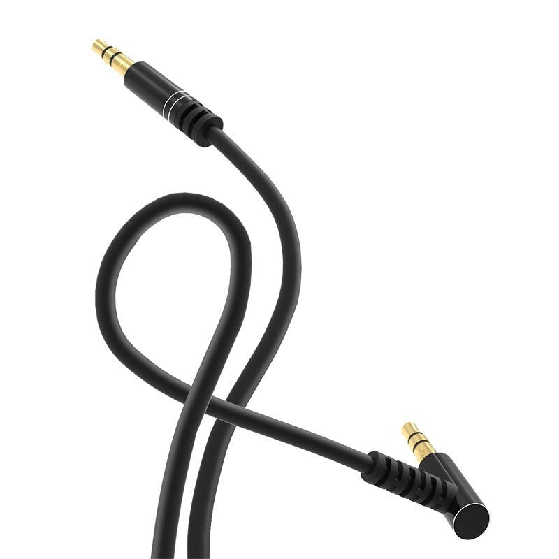 Vinklad kabel AUX audio minijack 3,5 mm 1m svart