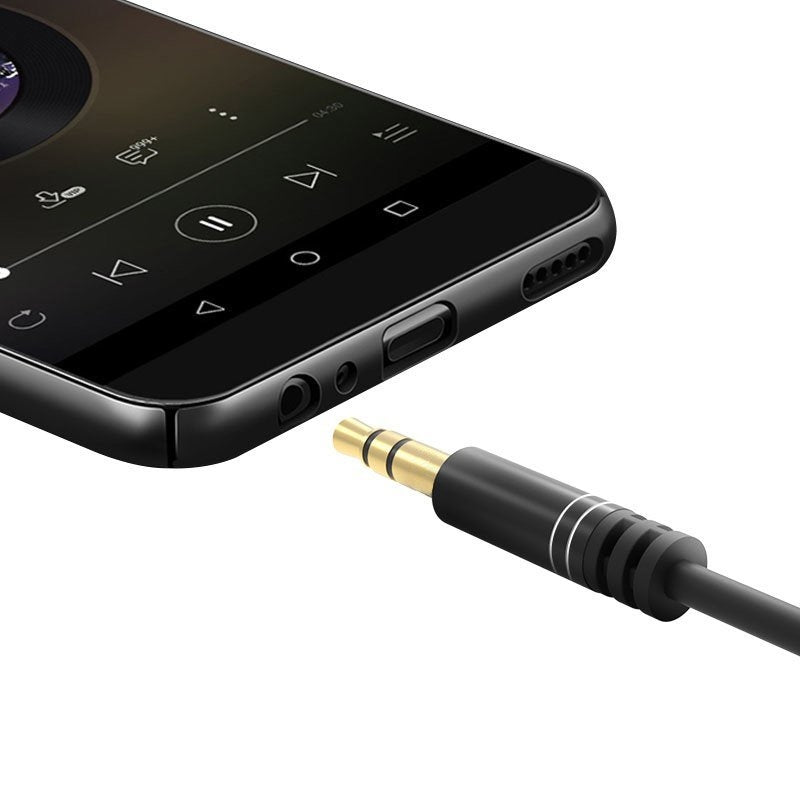 Vinklad kabel AUX audio minijack 3,5 mm 1m svart