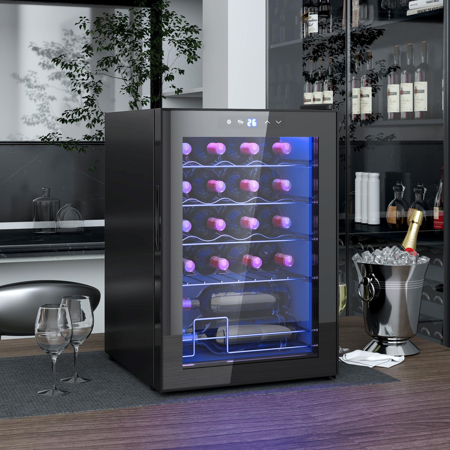 Vinkylskåp 20 flaskor, Anti-UV-glas, LED-ljus