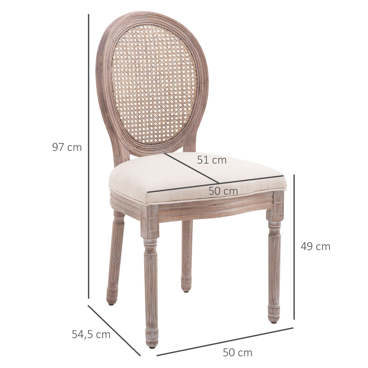Vintage beige matstol – stoppad vilstol i rotting