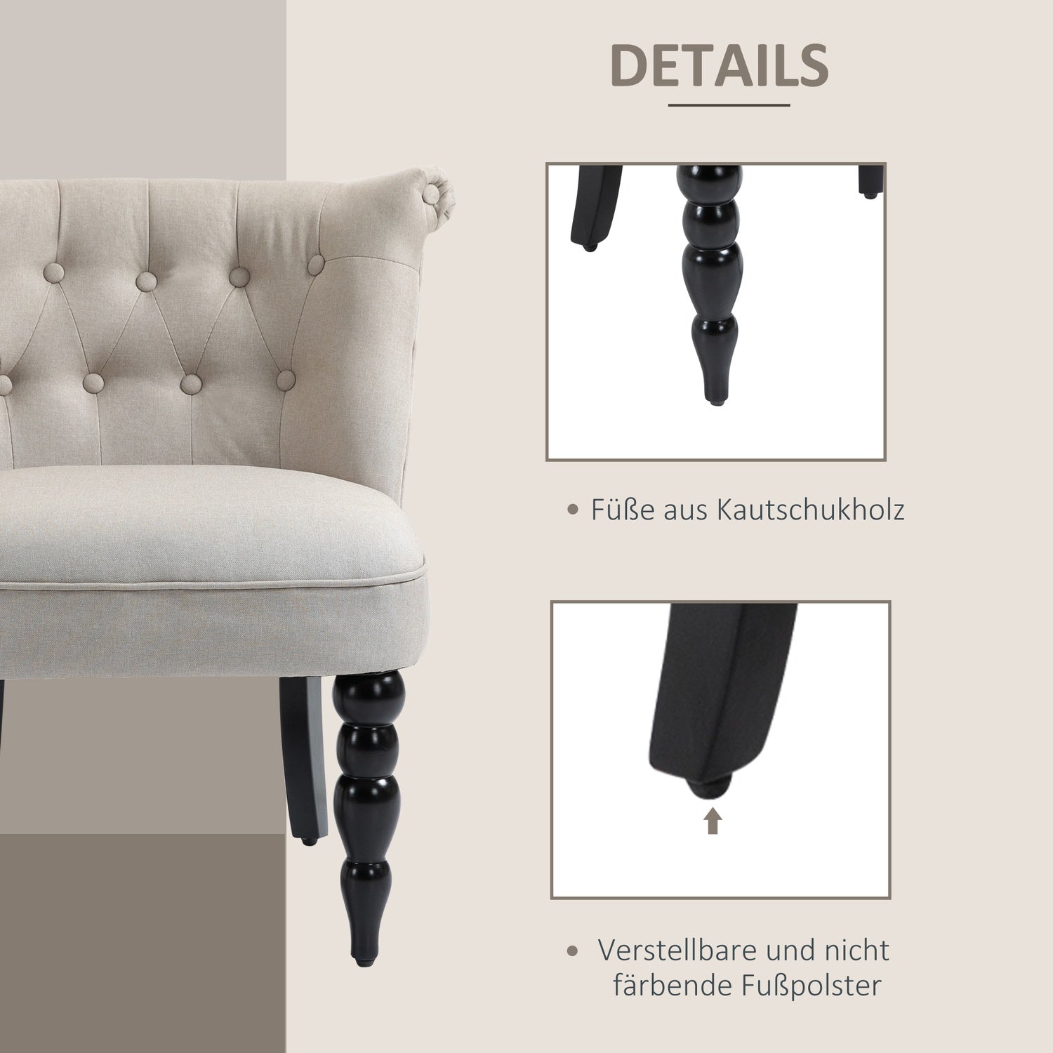 Vintage stoppad vilstol, träram, linneöverdrag