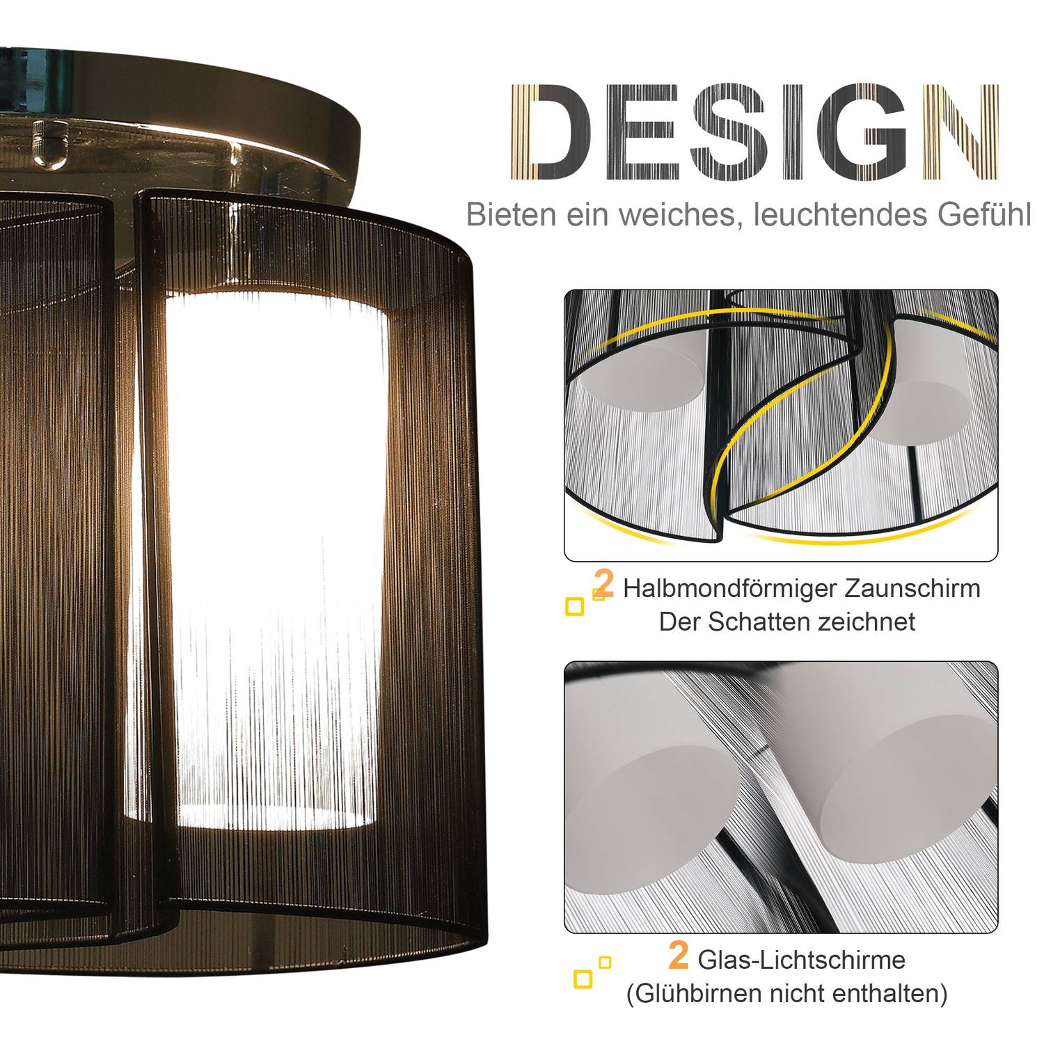 Vintage taklampa – 2-lamps E27 sockel, svart, Ø47,5 cm