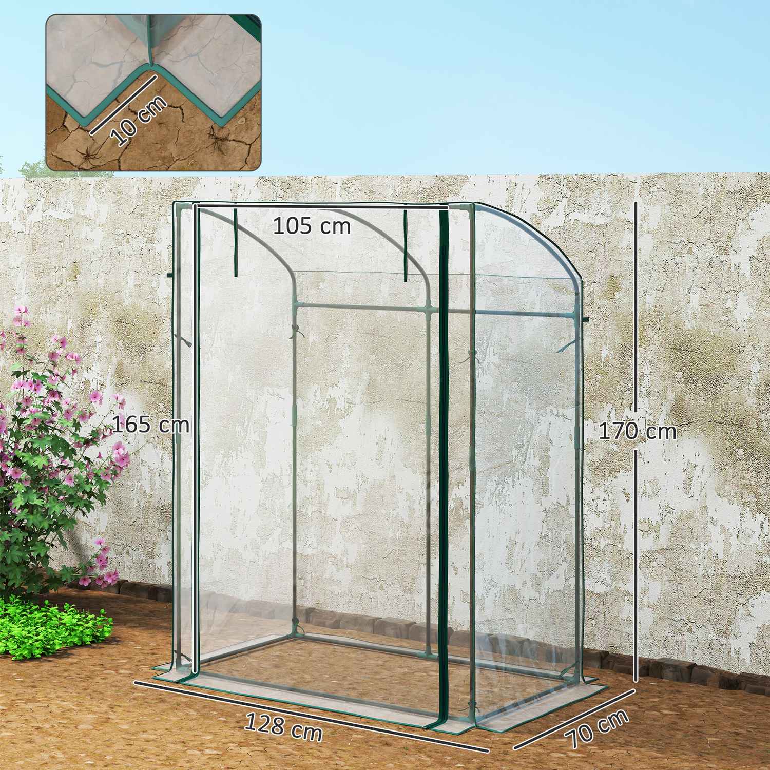 Vintertätt Stålväxthus, Böjt tak, 128x70x170cm