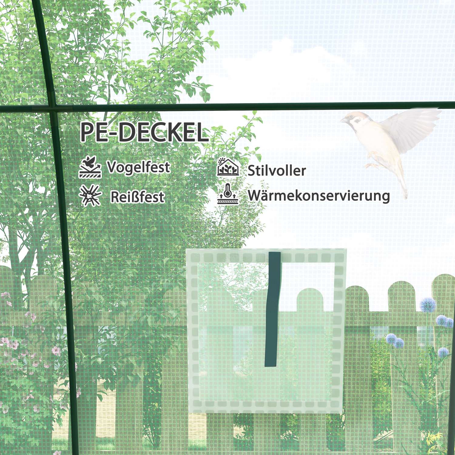 Vintertätt växthus av stålfolie med dörr och fönster