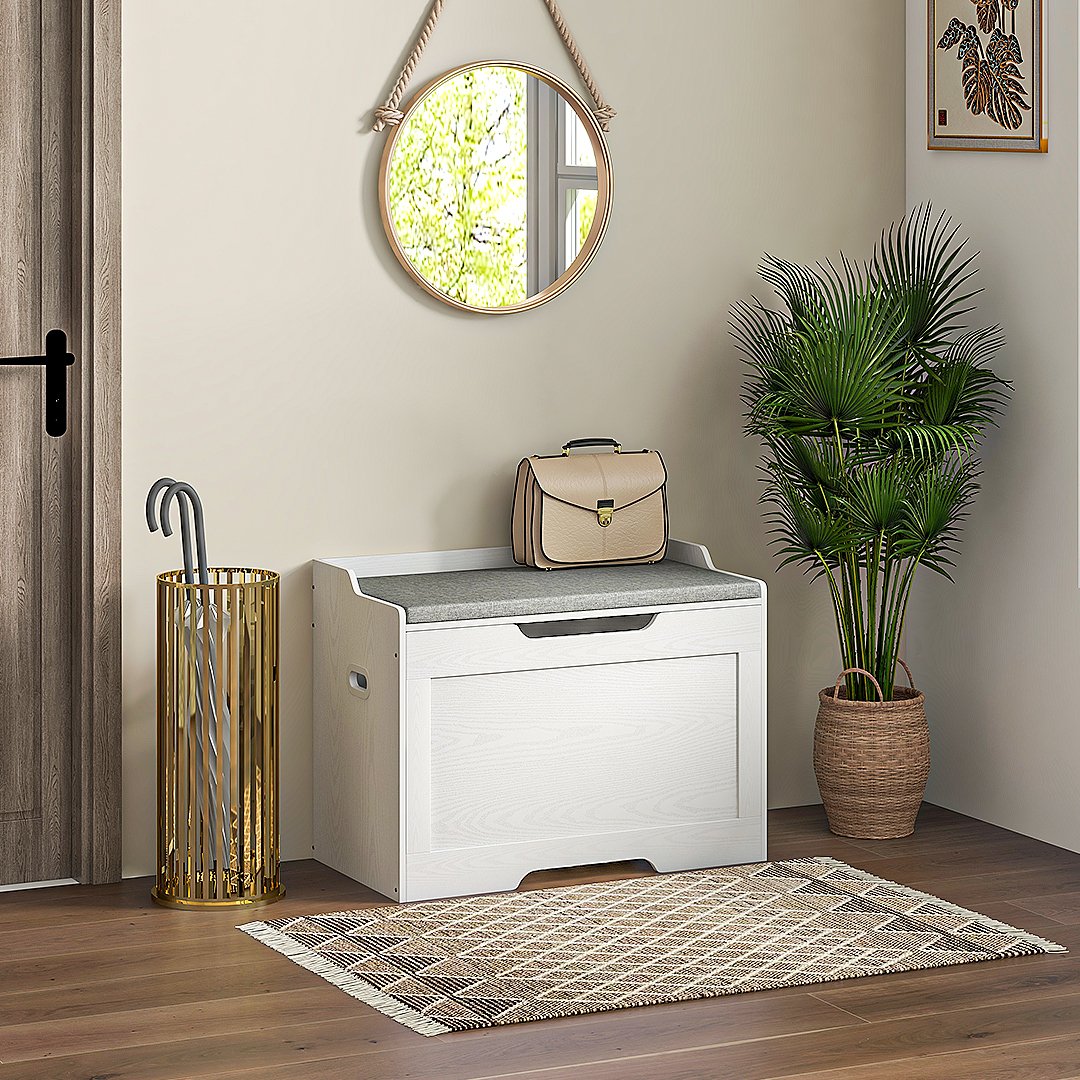 Vit 103L förvaringskista med lock och avtagbar kudde