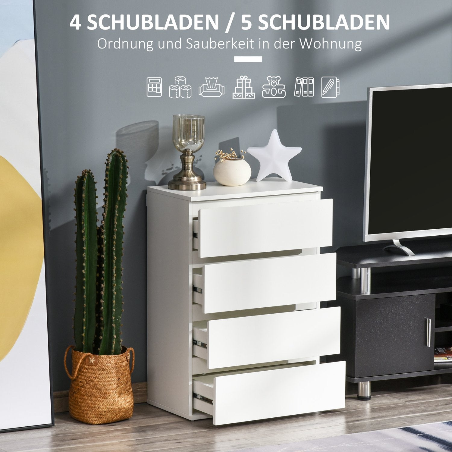 Vit byrå – Skänk med 4 lådor med tippskydd