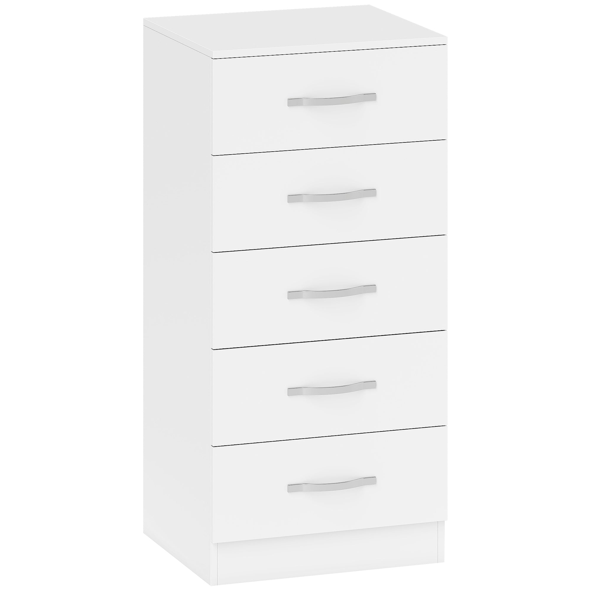 Bílá komoda s 5 zásuvkami, dřevotříska, úsporný design