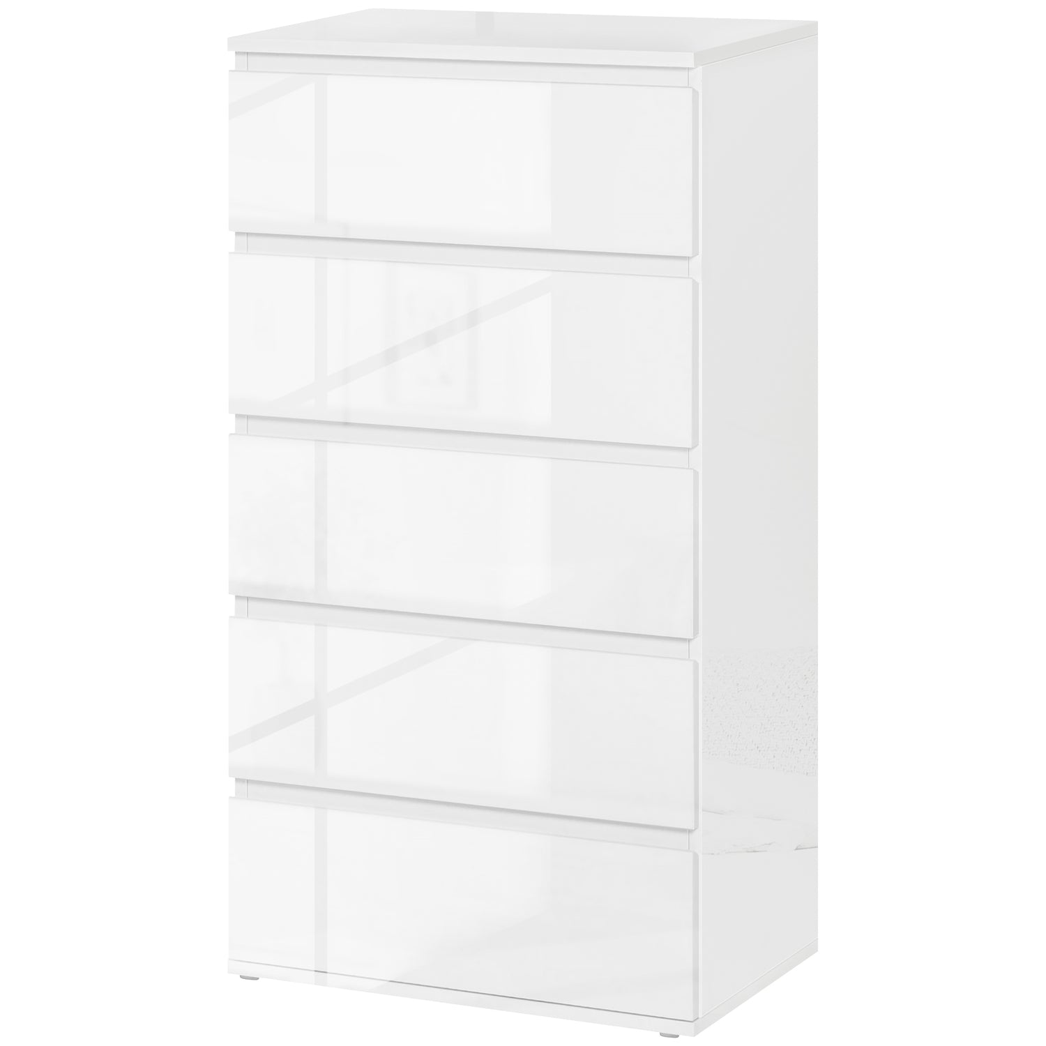 Vit byrå med 5 tippskyddande flikar, 55x34x100 cm