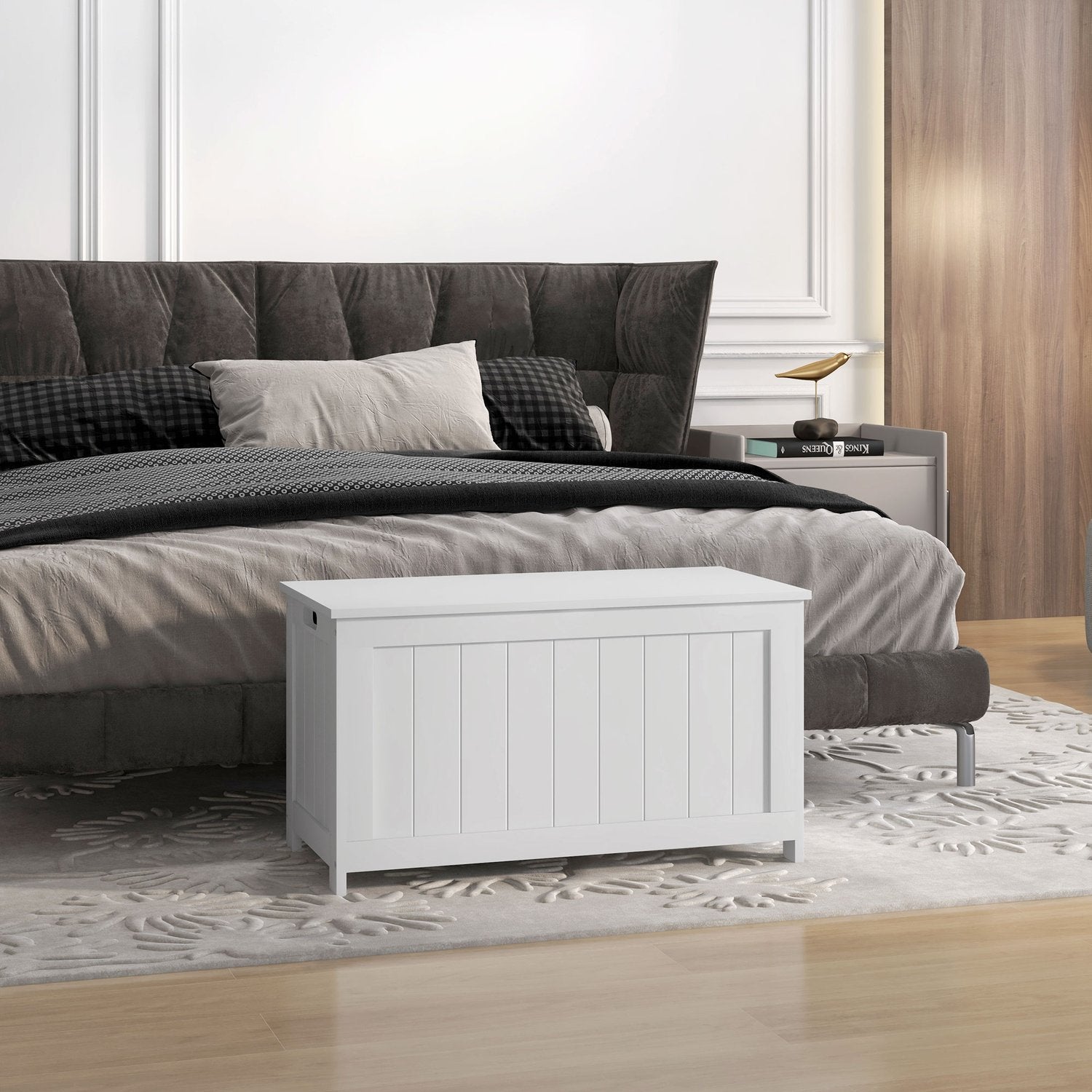 Vit förvaringslåda med lock och handtag – 81x40x46 cm