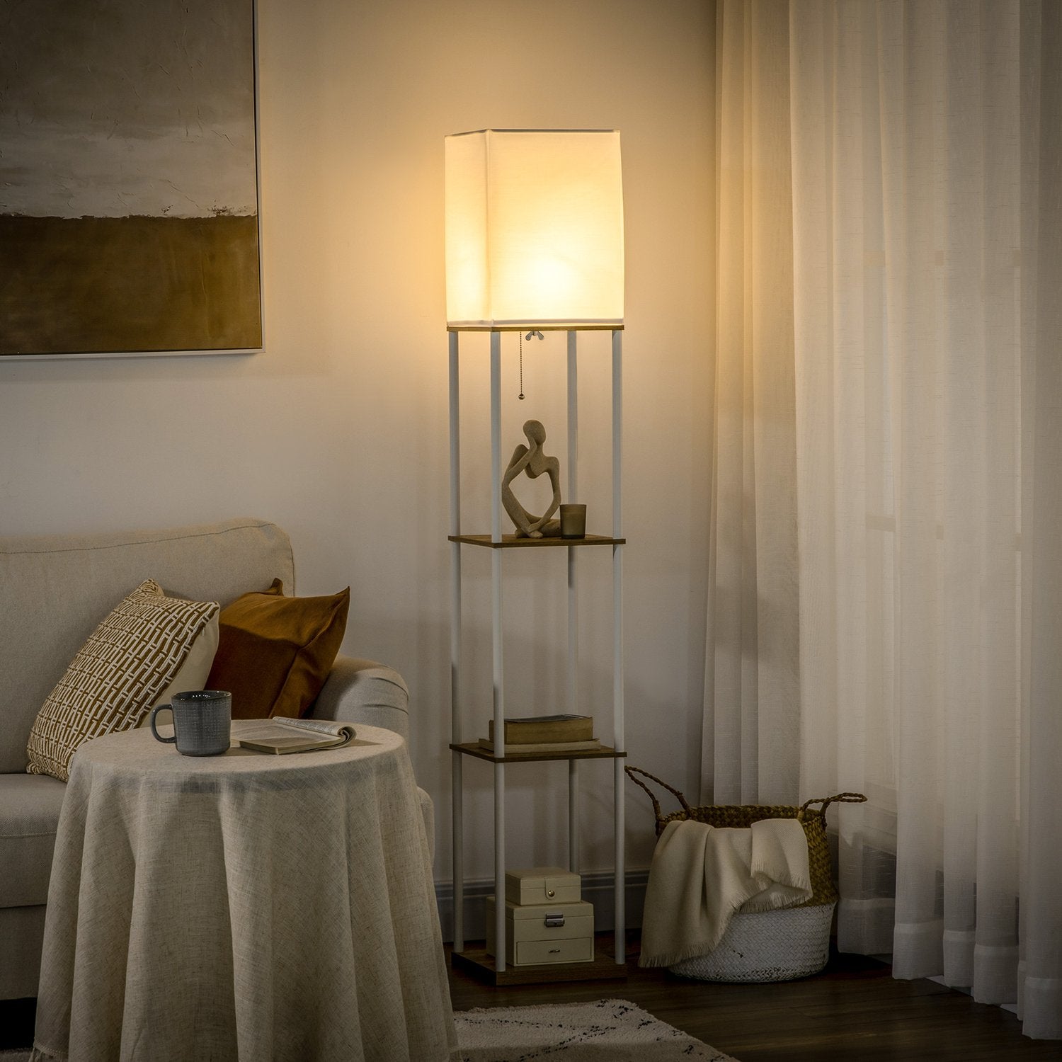 Vit golvlampa med tygskärm, E27 Sockel, 40W