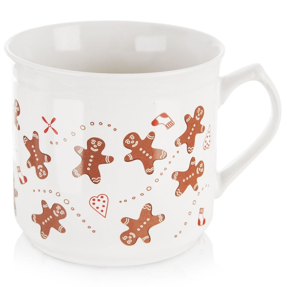 Vit keramikmugg med pepparkaksmotiv, tål diskmaskin & mikro